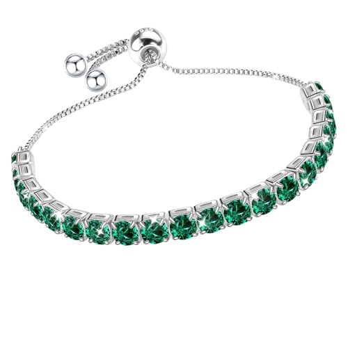 J.Fée Silver Bracelet, S925 Tennis Bracelet with Sparkling 5A Cubic Zirconia Silver Bracelets for Women Adjustable Bracelet for Women Bracelets Womens Bracelet Women Gifts for Women Mom - color: Zirconia All Green CZ