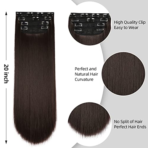 Brown Black Hair Extensions Straight Clip in Hair Extensions Clip ins - Soft and Thick (4pcs, 20Inch, 4#) - color: 4# - Brown Black