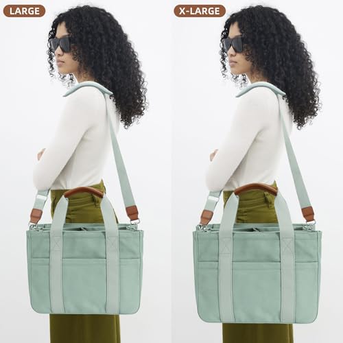 KKXIU Canvas Tote Bag for Women with Zipper and Compartments Crossbody Large Bible Messenger Purse Bag With Pockets | Canvas - color: Green, size: Large