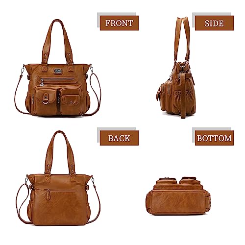 KL928 Large Purses for Women Shoulder Bag Tote Handbags Stylish Vegan Leather Hobo Bags Ladies, A-Black-4 | Large - color: 01-yellowish Brown