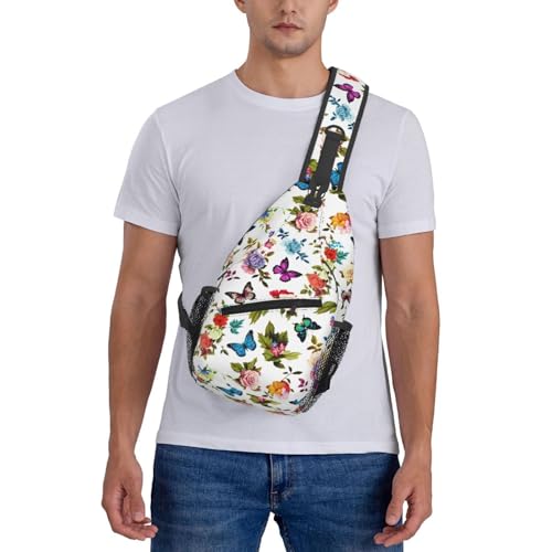 Sling Backpack For Men Hiking Daypack Crossbody Shoulder Bag Travel Chest Pack | Hiking - color: Flower and Butterfly