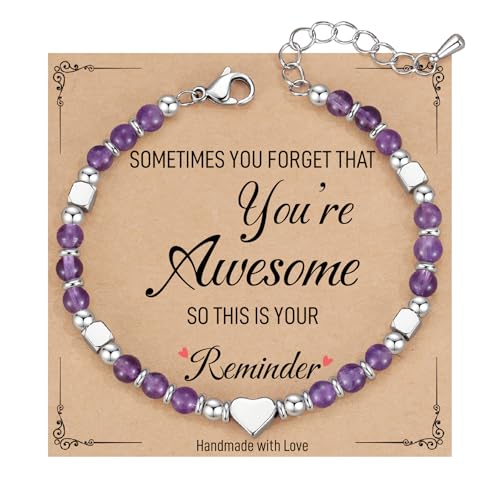 TONY & SANDY Tiny Beaded Bracelets for Women, Sometimes You Forget You're Awesome Gift, Unique Gifts for Women, Mom, Daughter, Wife, Coworker, Best Friend, Bestie, Granddaughter - style: Amethyst