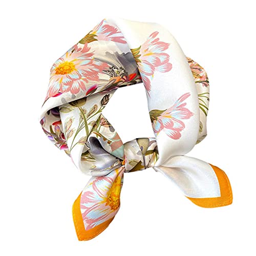 Aufeel Women's 100% Pure Mulberry Silk Small Square Scarf - Neckerchief Women - Silk Headscarf - 21" x 21" - color: Yellow