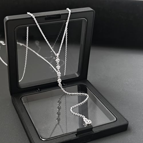 Luxval Lariat Silver Necklace for Women, Dainty Long Necklace Silver Y-Shaped Pendant Necklaces Trendy Beaded Chain Drop Necklaces Jewelry for Women Gifts - color: Silver-4CZ Y Necklace
