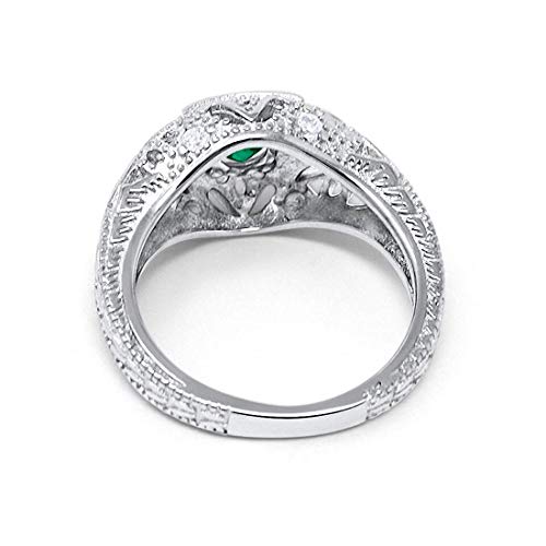 Blue Apple Co. Art Deco Ring Round Cubic Zirconia Leaf Filigree Design Split Shank Twisted Band Bridal Statement Wedding Engagement Rings For Women 925 Sterling Silver Gifts For Her - color: Simulated Emerald