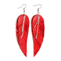 Black shiny Leather Feather Earrings for Women, Lightweight Minimal Boho Dangle Earrings, Small Simple Everyday Jewelry - color: red