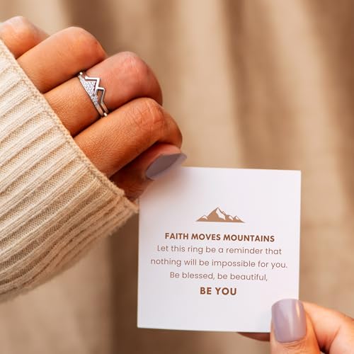 STORYJEWELLERY Mountain Ring, Western Rings for Women, 925 Sterling Silver Faith Ring, Silver Statement Rings, Christmas Gifts for Women - style: With Message Card for All Occasions