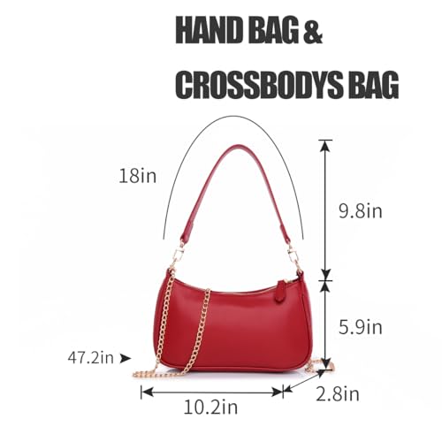 Shoulder Bag for women Crossbody Bags Retro Classic Small Hobo Purse Clutch Tote Handbags with Zipper Closure - color: Red