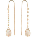 Simulated Druzy Threader Earrings for Women - Gold, Silver, or Rose Gold Tone Long Chain Earrings with Boho Created Geode Stone - color: Gold - White Created Opal