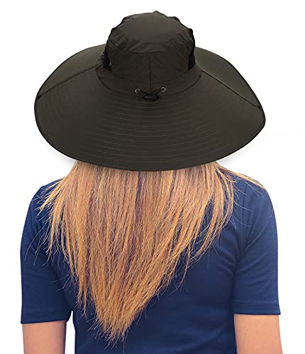 Leotruny Women Super Wide Brim Sun Hat UPF50+ Waterproof Bucket Hat for Fishing, Hiking, Camping - color: C05-army Green