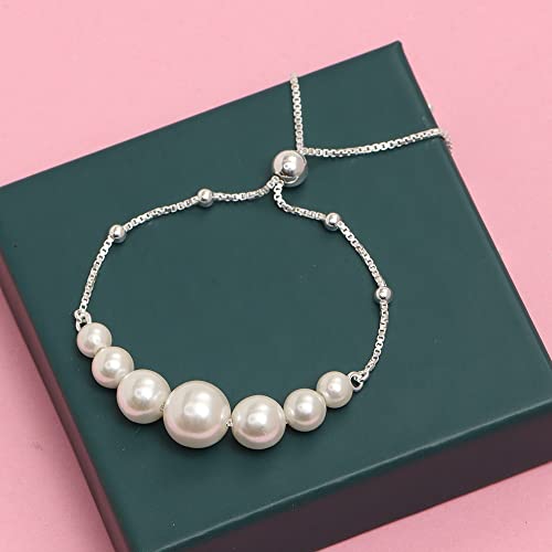 LeCalla Pearl Bracelets for Women in 925 Sterling Silver & 14K Gold-Plated Silver | Adjustable Pearl Bolo Bracelets | Handmade Sliding Chain Beaded Bracelet Jewelry Gifts for all Occasions - color: Bead Bolo Bracelet