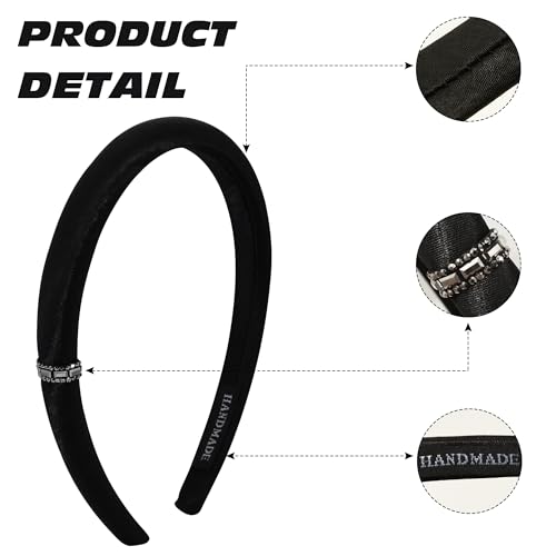 Satin Padded Headbands for Women, Thick Handmade Hair Bands with Rhinestone Embellishment, Elegant Non-Slip Fashion Hair Accessories for Girls, 4 Colors - color: SatinPadded
