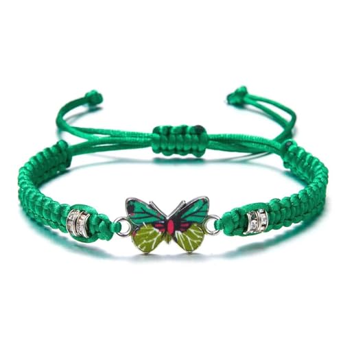 Butterfly Bracelets for Women Colorful Charm Woven Adjustable Strings Butterfly Bracelets Cute Handmade Boho Adjustable Braided Rope for Couple Women Friendship BFF Party Family Jewelry - color: green