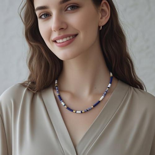 Beaded Gemstone Necklaces for Women Colorful Boho Choker Necklace Beauty And Spirit For Women (blue-silver) - color: dark blue