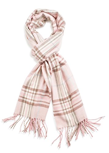VERONZ Super Soft Classic Cashmere Feel Winter Scarf - color: Pink Brown Plaid