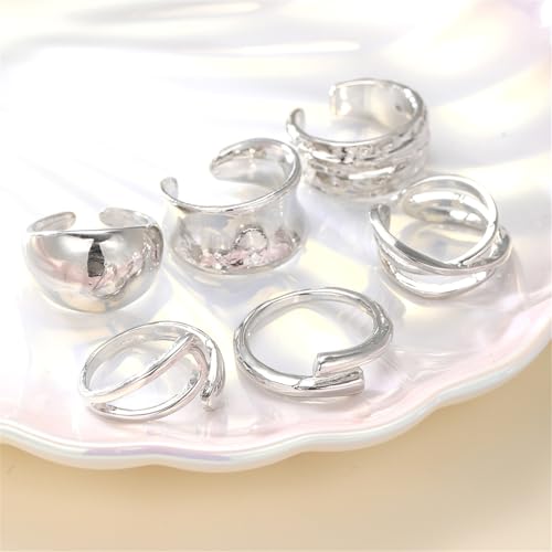 Knuckle Rings Set for Women, Chunky Stackable Joint Finger Statement Rings Vintage Adjustable Hollow Carved Midi Ring Pack Punk Aesthetic - style: A-6Pcs