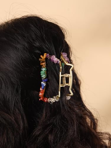MINACHI Boho Hair Claw with Mixed Colorful Stone Chips, Handmade Gold Tone Hair Clip for Women - color: Hair Claws AIR.002