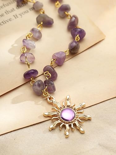 Sacina Boho Hippie Sun Necklace, Crystal Choker Necklace, Boho Necklace, Hippie Necklaces, Christmas Jewelry Gift For Women - color: purple