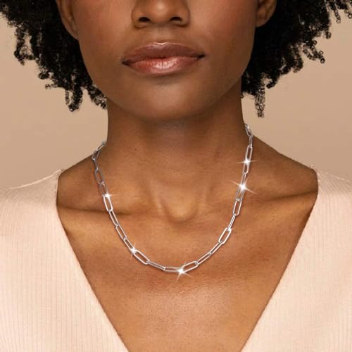 MBW Silver Paperclip Chain Necklace for Women,Dainty Sterling Silver Choker Necklaces for Women Trendy Simple Long Chunky Minimalist Waterproof Link Necklace Jewelry Gifts for Women 16/18/20 in - color: 5mm20"