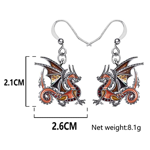 Enamel Alloy Dinosaur Fantasy Dragon Earrings Drop Dangle Unique Animal Jewelry For Women Dragons Gifts - color: Brown