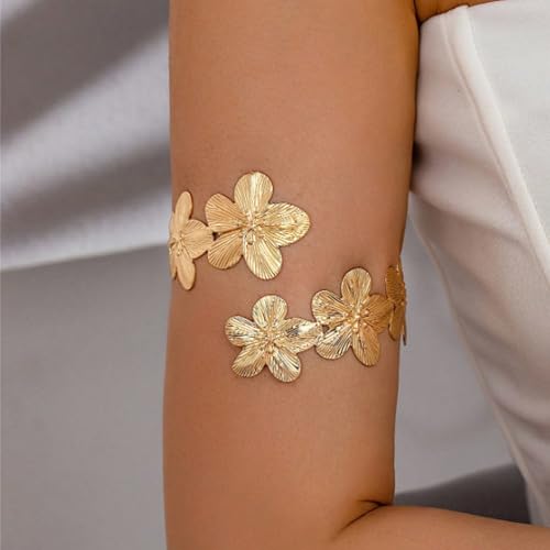 Arm Cuff Jewelry for Women Adjustable Flower Cuff Bangle Bracelet Gold Armband Upper Jewelry Gifts for Women Boho Western Accessories - color: B3:gold flower