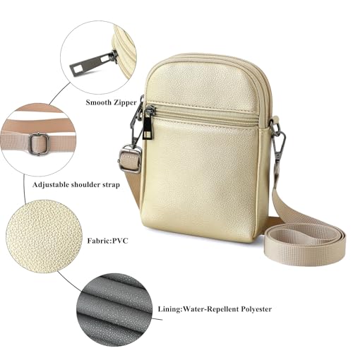 RFID Crossbody Bags For Women Travel, Small Cell Phone Purse - color: Palegold‌/S-lycheepvc