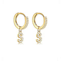 14K Gold Plated Cubic Zirconia Initial Earrings Delicate Small Hoop Earrings Hypoallergenic Letter Earrings for Women - style: S