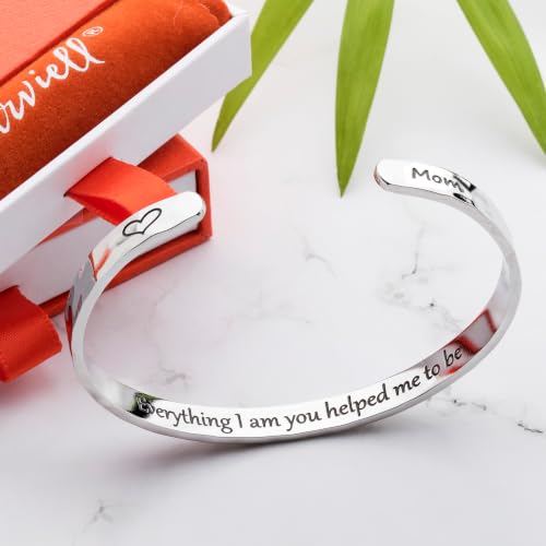 Carviell Bracelet - Gifts for Women – Inspirational, Friendship, Love, Mom, Daughter, Sister, Christian, Graduation, Memorial & Wedding Gifts – 100+ Phrases – Stainless Steel, Gift-Ready - style: MOM's Gift - Everything I am you helped me to be