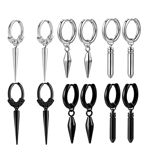 Aroncent 12PCS Stainless Steel Fake Tapers Mens Earrings Illusion Tunnel Cheater Piercing Jewelry Set for Men Women - color: Feather