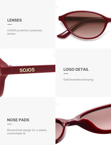 SOJOS Trendy Polarized Oval Sunglasses for Women Retro Chic 90s Shades Lightweight Sunnies SJ2656 - color: Red Frame Red Grading Lens