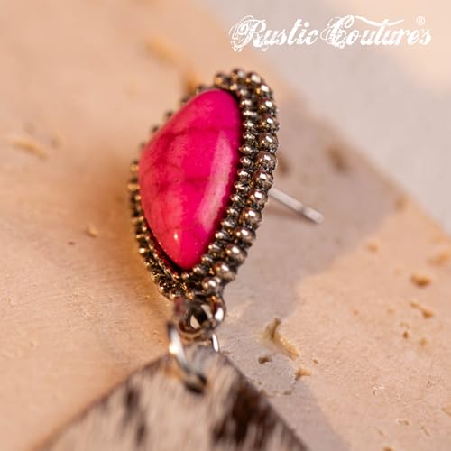 Rustic Couture's Western Earrings for Women Cowgirl Country Concho Dangling Western Statement Jewelry - color: O-Hot Pink
