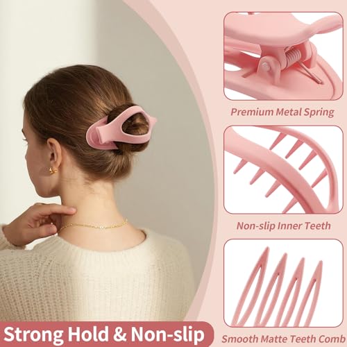9 Pack Flat Hair Clips for Women, Matte Claw Clips for Thick & Thin Hair (Pink) - color: Pink-Regular