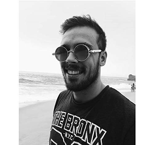 FEISEDY Retro Gothic Steampunk Sunglasses Round Metal Frame Punk Circle Inspired Shade Men B1857 - color: Black/Grey