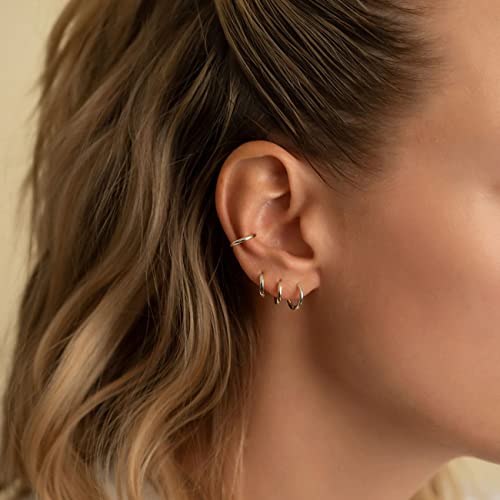 Dainty 6 Pairs Surgical Steel Earrings Sets for Multiple Piercing, Lightweight 14K Gold Plated Small Huggie Hoop Earrings, Flat Back Tiny Ball CZ Stud Earrings for Cartilage, Helix, Lobe, Hypoallergenic - style: Silver- 6/8/10/12mm Hoop Earrings