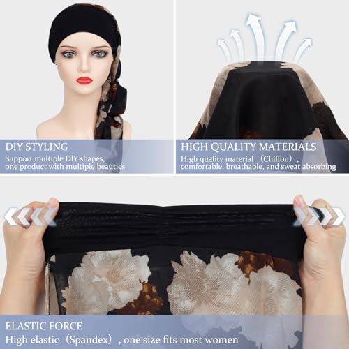 Headwear Turbans for Women - Lightweight Head Scarf for Women's Hair Chiffon Elegant Headwraps Hats - color: Black-coffee