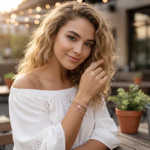 Gold Beaded Cross Bracelet for Women, 14K Plated Adjustable Stackable Dainty Bracelets, Non Tarnish Fashion Jewelry Set Gifts for Women Birthday Friendship - color: Colors-9