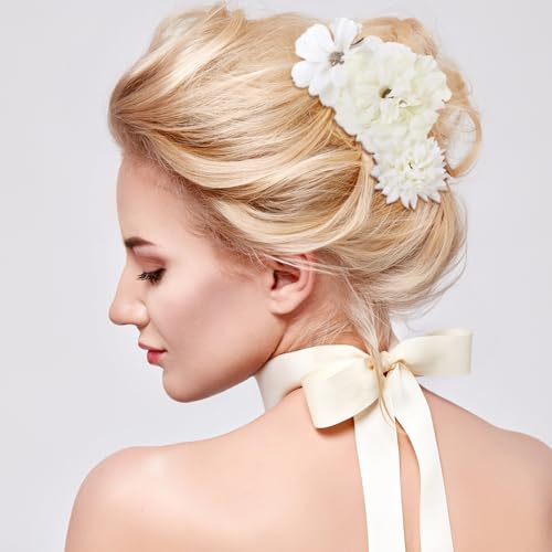 BBTO 21 Pcs Flower Hair Clip Rose Hair Clips Barrettes for Women Flower Accessories Boho Bride Claw Clip Hairpin Brooch Pin Headpiece for Wedding (White) - color: White