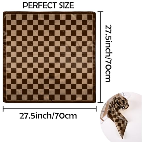 Scarf Silk Feeling Square Satin Head Hair Scarf Wrap 27.5 Inches Headwear Aesthetic Cute Decoration Women Girls - color: V-1-brown