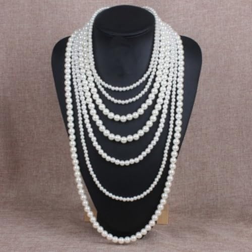 Layered Pearl Necklaces for Women Big Pearl Long Chain Necklace Dainty Faux Pearl Necklaces Statement Sweater Strand Chain Jewelry - style: pearl