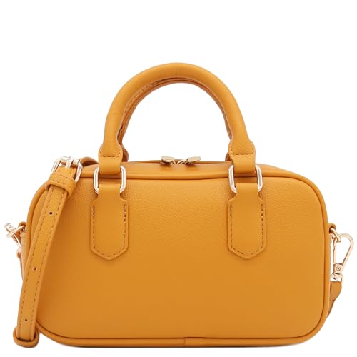 FashionPuzzle Mini PU Leather Satchel Purse Top Handle Crossbody Bag - color: Mustard