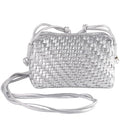 Woven Crossbody Bags for Women Handwoven Purses Vegan Leather Small Handbag Handmade Shoulderbag | Lightweight - color: Silver