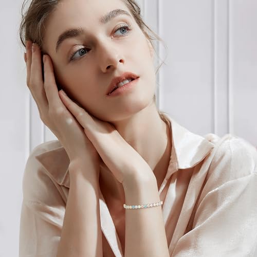 J.Fée Silver Bracelet, S925 Tennis Bracelet with Sparkling 5A Cubic Zirconia Silver Bracelets for Women Adjustable Bracelet for Women Bracelets Womens Bracelet Women Gifts for Women Mom - color: Zirconia Opal CZ