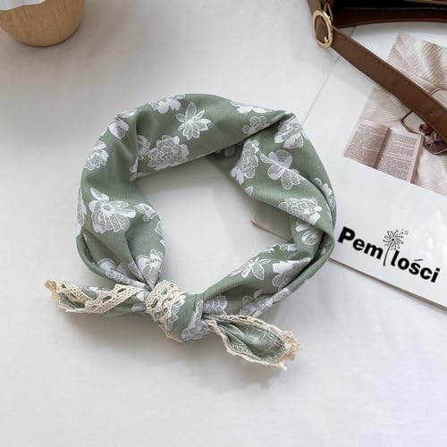 Soft Cotton Like Lace Bandana Headband, Head Wrap, Protective Coverage, Hair Neck Scarf for Women 24 x 24 inch - color: Cas016 - White Flower G