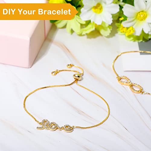 Sureio 10 Pieces Adjustable Slider Bracelet for Jewelry Making Bracelet Chains for DIY Jewelry Making Findings Extender Chains with Rhinestones Ends for Woman Girl(Gold) - color: Gold