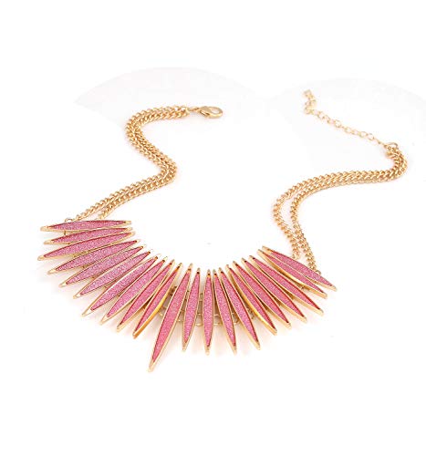 MOLOCH Sparkling Druzy Leaf Choker Necklace Fashion Gold-Tone Collar Necklace Bib Statement Chunky Tribal Necklace Woman Jewelry - color: Pink