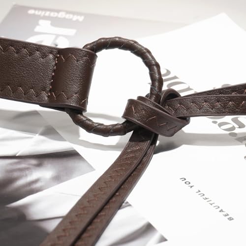 Knotted Waist Belt for Women PU Leather Thin Strap Belt for Dresses - color: Coffee