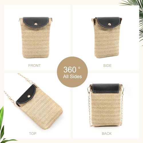 Long Keeper Small Straw Crossbody Phone Purse for Women Mini Faux Straw Summer Crossbody Boho Shoulder Bag for Beach Holiday - color: Black