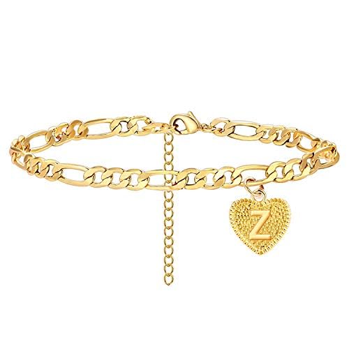 Initial Ankle Bracelets for Women Gold Anklets for Women Trendy Summer Beach Vacation Jewelry Cuba Paperclip Anklets Dainty Link Chain Anklets Foot Jewelry - style: 2Gold Heart Z