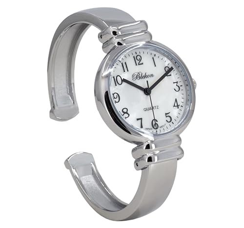 Women's Classic Easy Read Bangle Cuff Watch - color: Silver