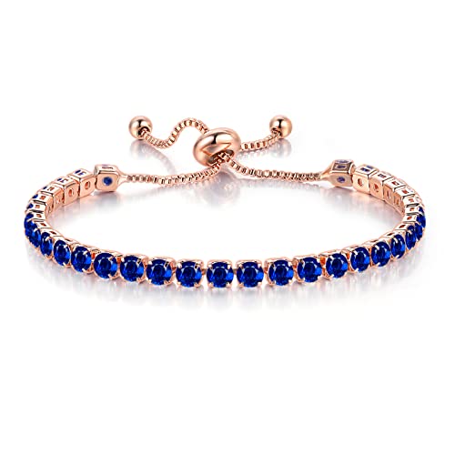 Tennis Chain Rhinestone Beads Slider Bracelet 14K Gold Silver Plated Adjustable Crystal Seed Bracelet for Women Wedding Party Geometric Jewelry Gift - color: E blue gold